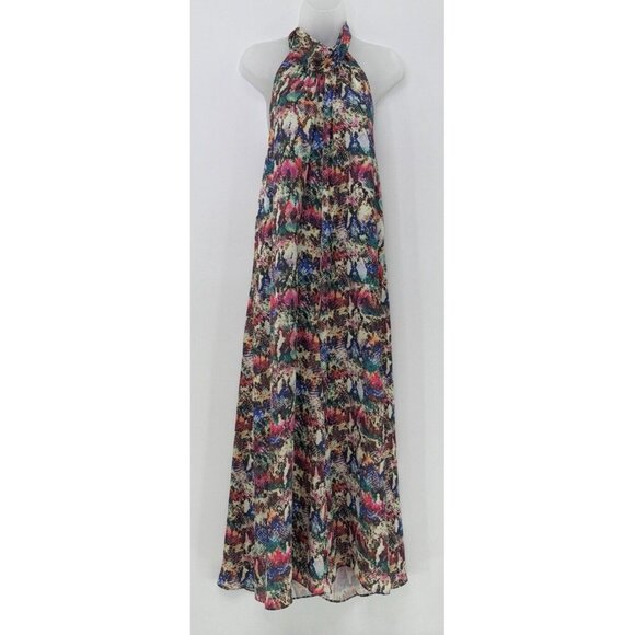 Judith March Anthropologie Halter Satin Jumpsuit Lined Flowy Wide Leg‎ Sz L Boho - Picture 1 of 11